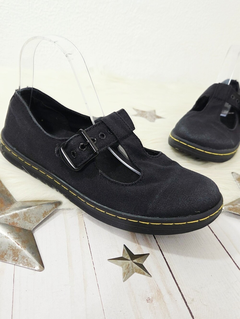 Dr. Martens Women’s Woolwich canvas Mary Jane shoes black buckle Size 8 - Picture 2 of 8